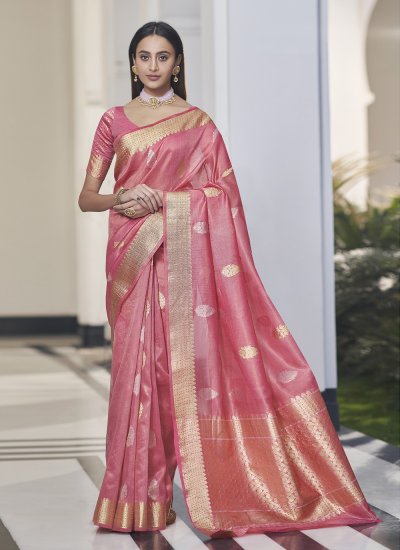 Pink Tissue Party Traditional Saree