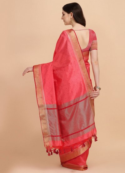 Pink Tussar Silk Contemporary Saree