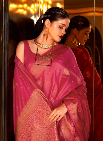 Pink Weaving Banarasi Silk Trendy Saree