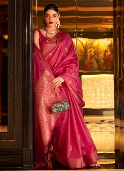 Pink Weaving Banarasi Silk Trendy Saree