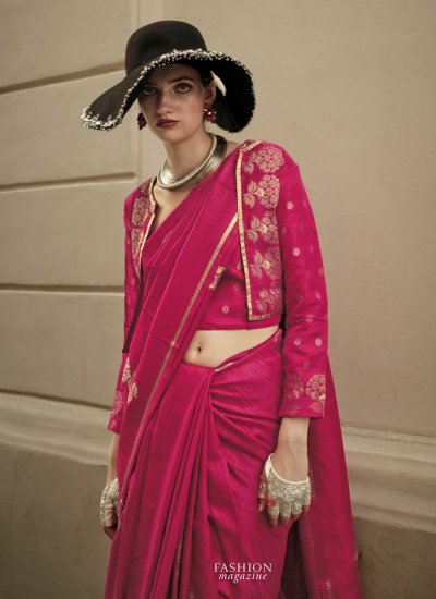 Pink Weaving Satin Trendy Saree