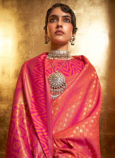 Pink Weaving Wedding Contemporary Saree