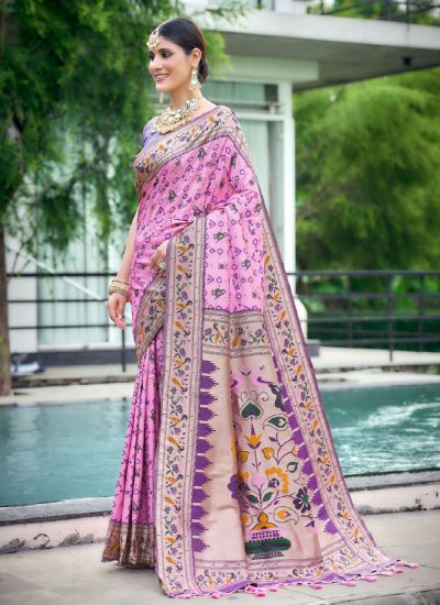 Pink Zari Patola Silk  Classic Saree