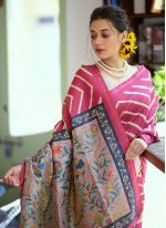 Pink Zari Tussar Silk Designer Saree