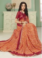 Piquant Abstract Print Brasso Peach Printed Saree