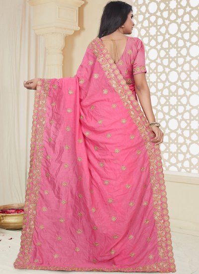 Piquant Embroidered Art Silk Pink Traditional Designer Saree