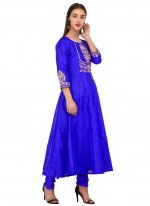 Piquant Embroidered Blue Dupion Silk Anarkali Suit