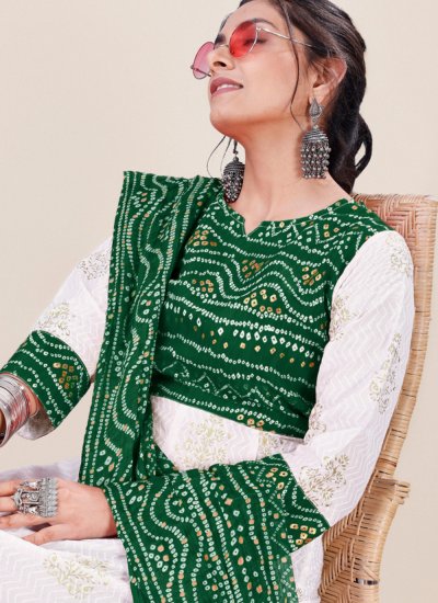 Piquant Green and White Bandhej Gown 