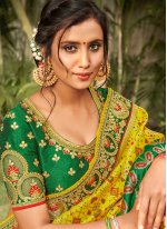 Piquant Green and Yellow Embroidered Traditional Saree