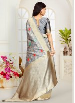 Piquant Poly Silk Weaving Grey Designer Traditional Saree