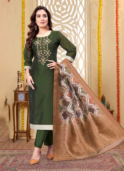 Piquant Silk Green Straight Salwar Suit
