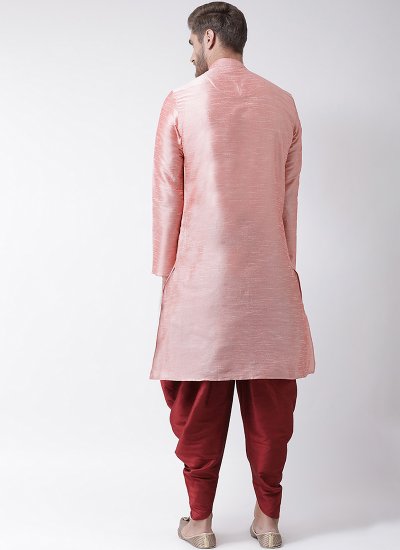 Plain Art Dupion Silk Kurta Pyjama in Pink