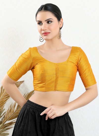 Plain Art Silk Designer Blouse in Yellow