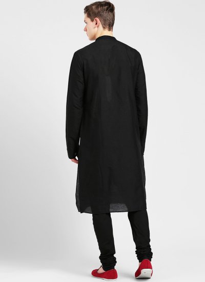 
                            Plain Cotton Kurta Pyjama in Black