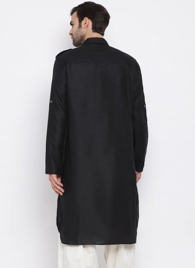 Plain Cotton Kurta Pyjama in Black