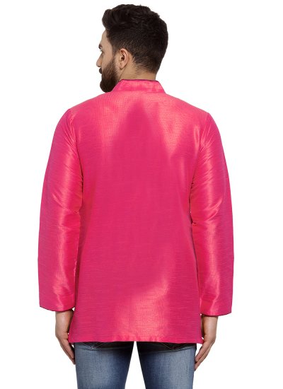 Plain Dupion Silk Short Kurta in Pink