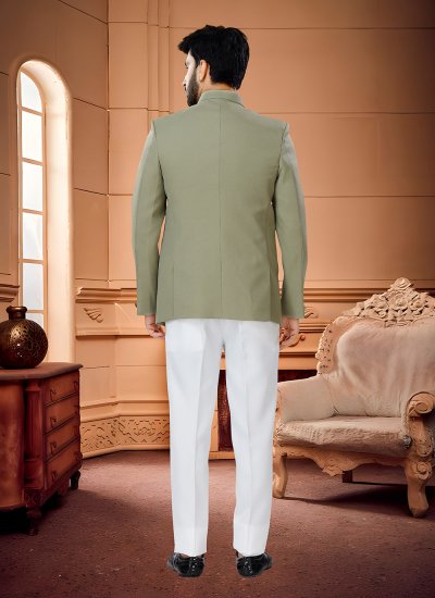 Plain Fancy Fabric Jodhpuri Suit in Green