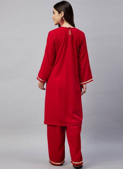 Plain Velvet Designer Kurti in Red