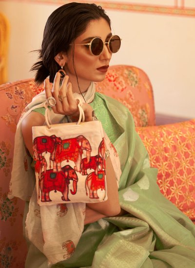 Pleasance Green Weaving Linen Designer Saree