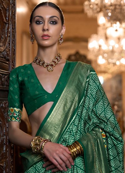 
                            Pleasance Printed Patola Silk  Green Contemporary Style Saree