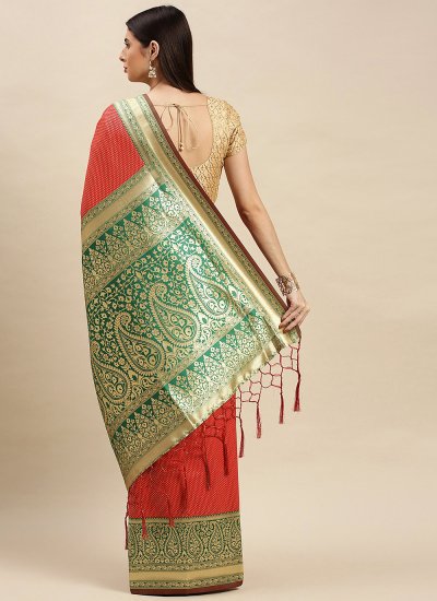 Pleasing Banarasi Silk Weaving Red Designer Traditional Saree