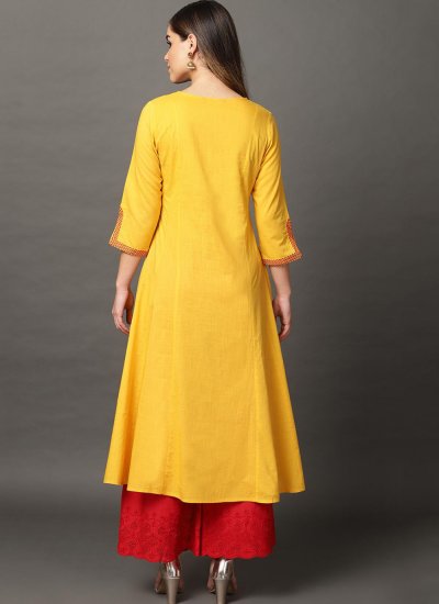 
                            Pleasing Embroidered Yellow Casual Kurti