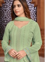 Pleasing Green Embroidered Faux Georgette Designer Pakistani Suit