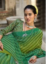 Pleasing Green Printed Shaded Saree