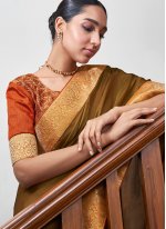 Pleasing Lace Gold Traditional Designer Saree