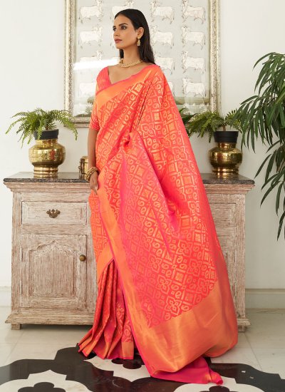 Pleasing Orange Contemporary Saree