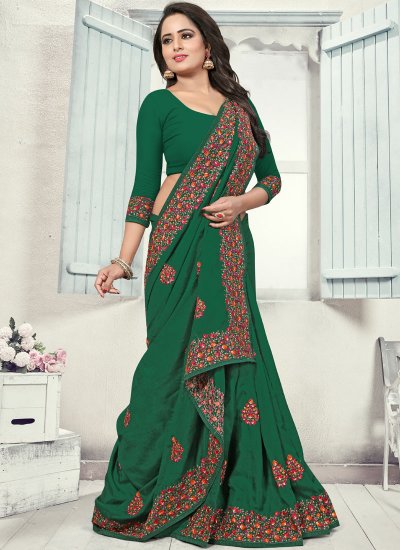 Pleasing Resham Green Silk Silk Saree