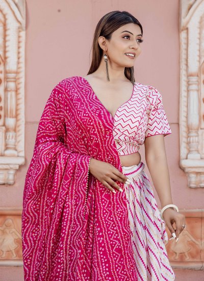 Poly Cotton Trendy Lehenga Choli in Pink and White
