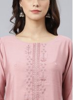 Poly Silk Embroidered Pink Readymade Salwar Suit