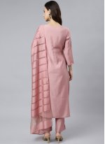 Poly Silk Embroidered Pink Readymade Salwar Suit