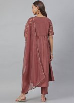 Poly Silk Foil Print Readymade Suit in Mauve 