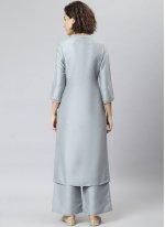 Poly Silk Grey Plain Trendy Salwar Suit