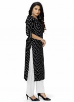 Polyester Printed Party Wear Kurti in Black