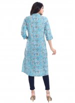 Praiseworthy Cotton Buttons Turquoise Casual Kurti
