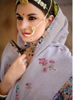 Praiseworthy Cotton Embroidered Lavender Traditional Saree