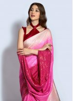 Praiseworthy Cream and Hot Pink Georgette Shaded Saree