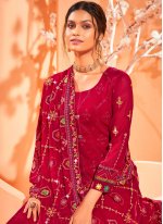 Praiseworthy Georgette Sequins Red Designer Pakistani Suit