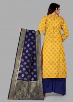 Praiseworthy Jacquard Yellow Designer Straight Salwar Suit