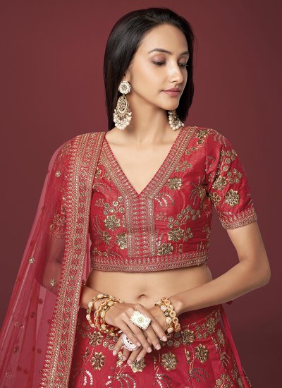 Praiseworthy Sequins Silk Red Trendy Lehenga Choli