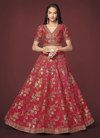 Praiseworthy Sequins Silk Red Trendy Lehenga Choli