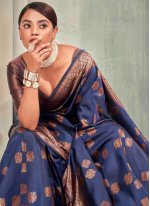 Precious Banarasi Silk Blue Contemporary Saree