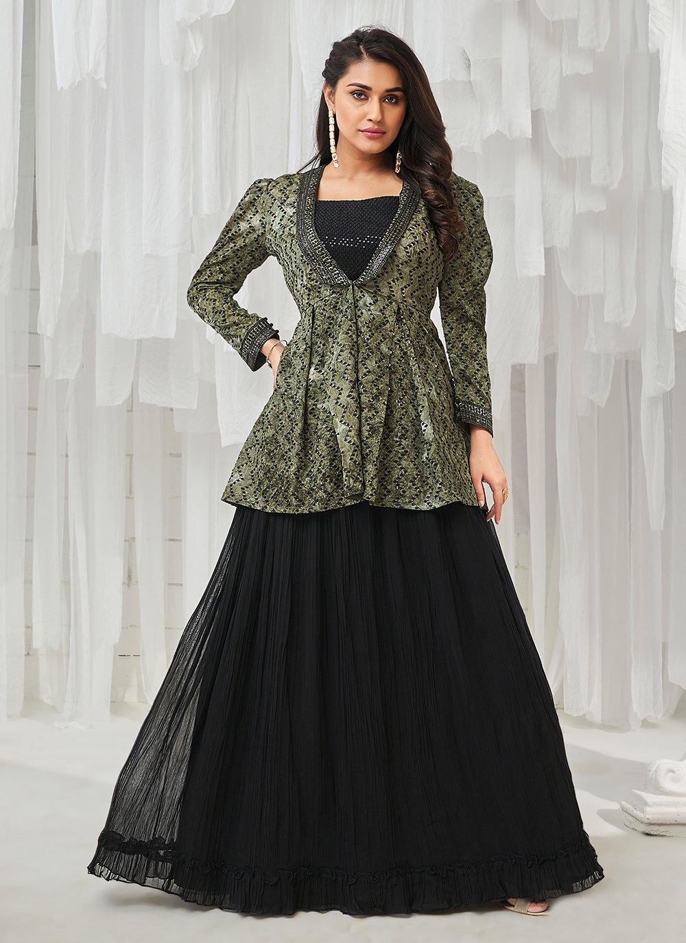 Banglory Silk Plain Lehenga Choli In Black Colour - LD5680378