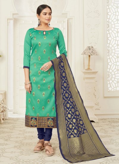 Precious Navy Blue and Sea Green Designer Straight Suit