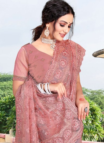 Precious Net Pink Zari Contemporary Saree