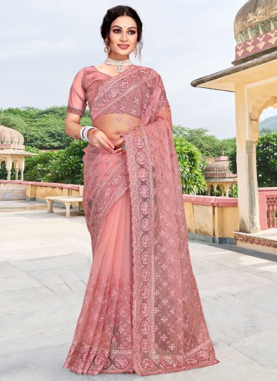 Precious Net Pink Zari Contemporary Saree
