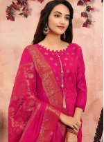 Precious Printed Hot Pink Banarasi Silk Churidar Salwar Suit